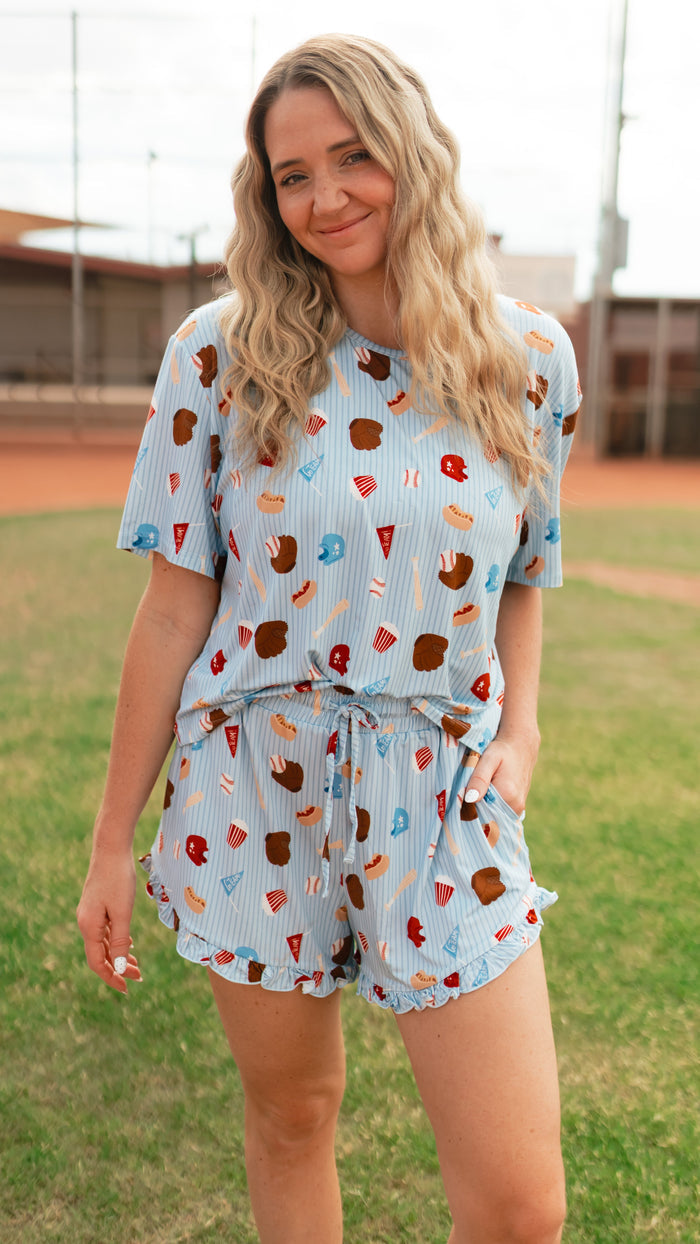 Women’s Ruffle Short Set in Baseball