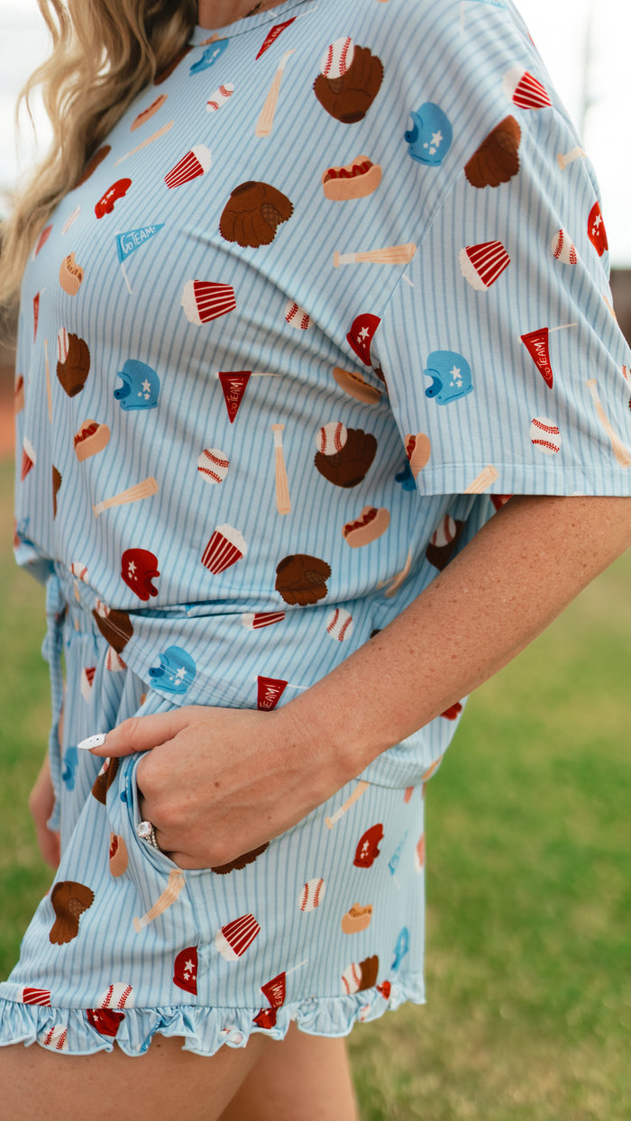 Women’s Ruffle Short Set in Baseball