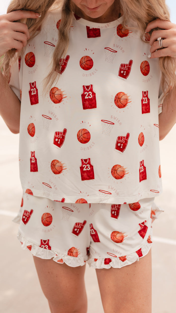 Women’s Ruffle Short Set in Basketball