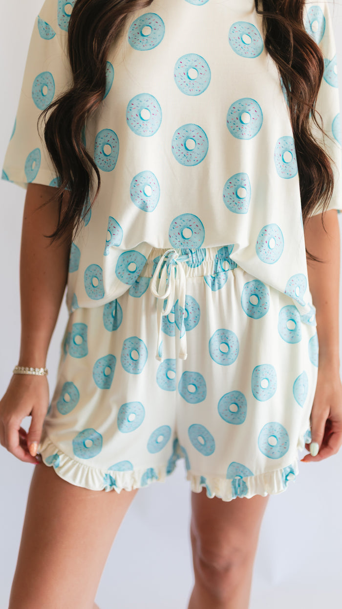 Women’s Ruffle Short Set in Blue Donuts