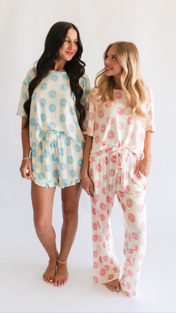 Women’s Ruffle Short Set in Blue Donuts