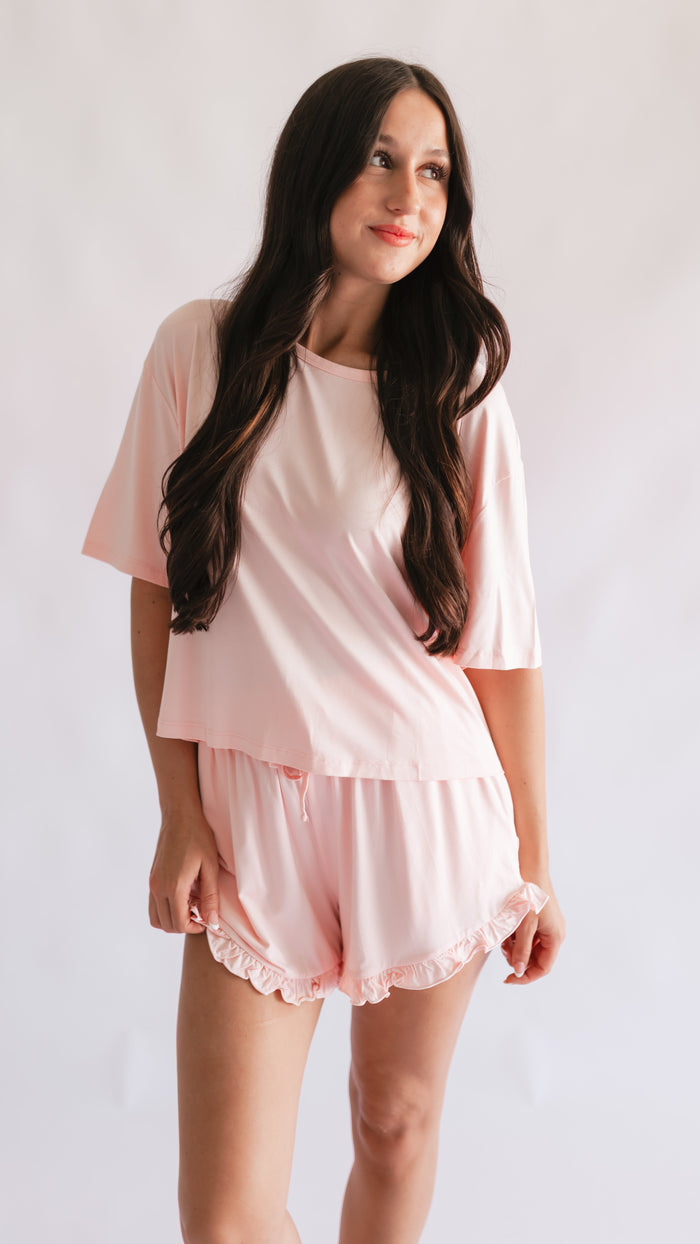 Women's Ruffle Short Set in Blush