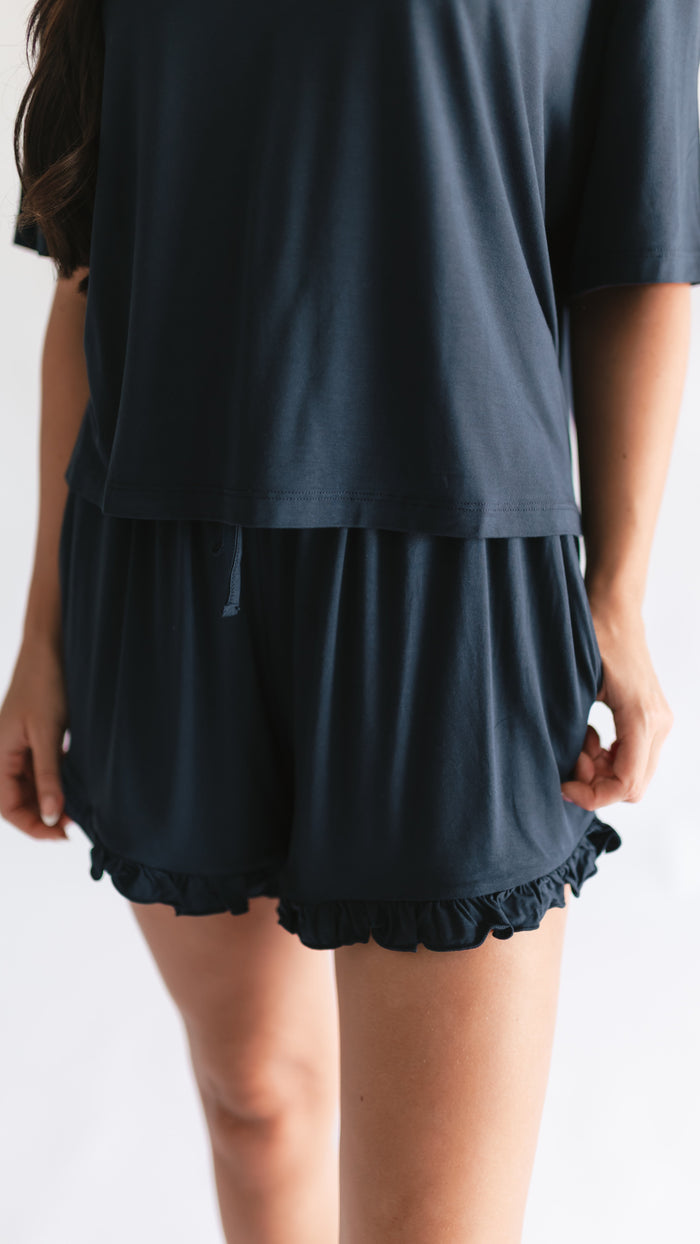 Women’s Ruffle Short Set in Navy