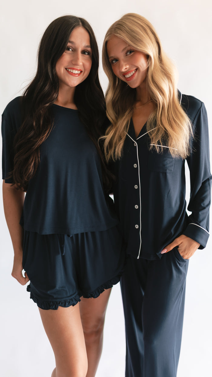 Women’s Ruffle Short Set in Navy