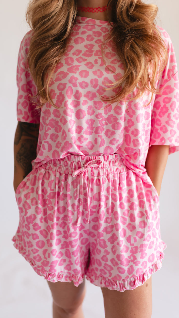 Women’s Ruffle Short Set in Neon Cheetah