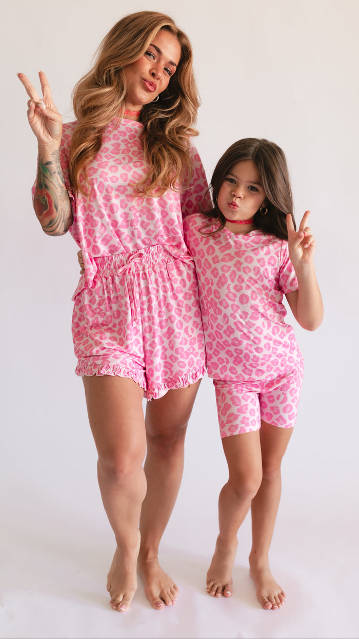 Women’s Ruffle Short Set in Neon Cheetah