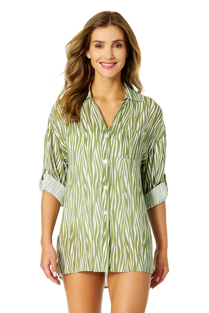 Women's Sierra Woodblock Button Down Shirt Swimsuit Cover Up