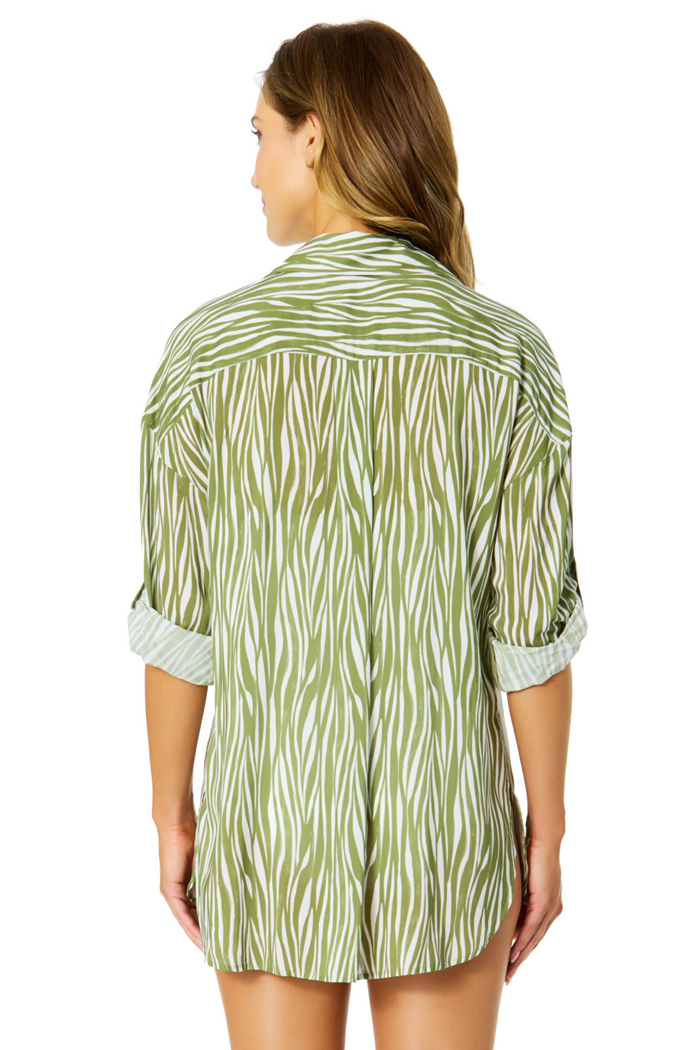 Women's Sierra Woodblock Button Down Shirt Swimsuit Cover Up