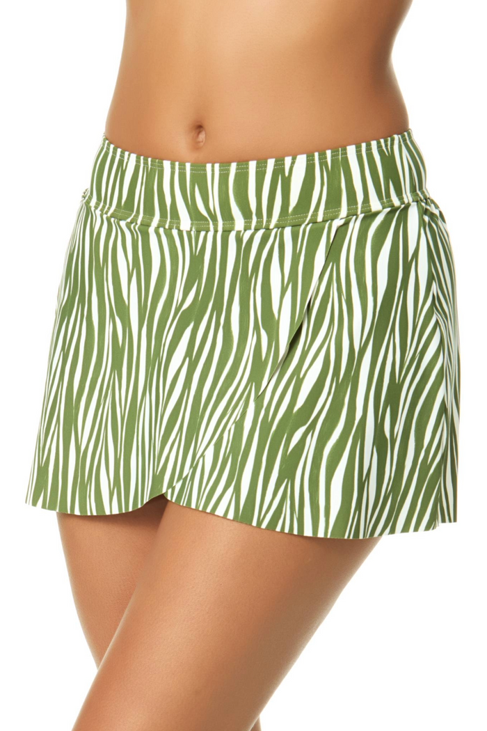 Women's Sierra Woodblock Drape Front Mid Rise Swim Skirt Bottom