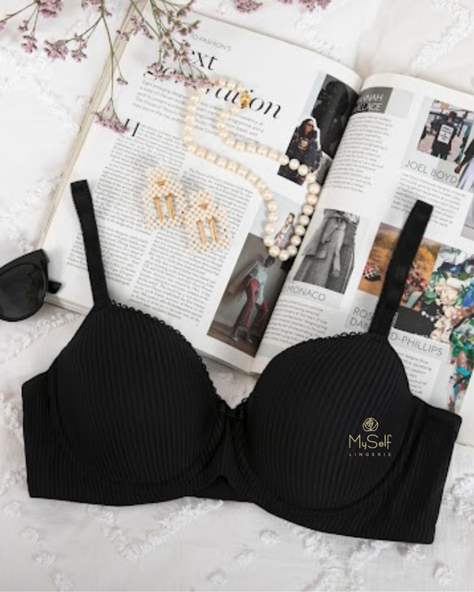 You Black Pinstripe Design Dalia Molded Underwire Bra