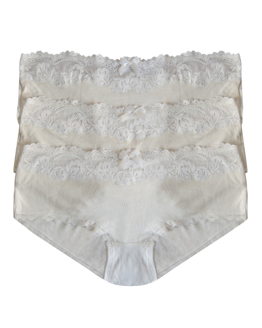 You 100-201 Lace Top White Cotton Hipsters 3 Pack myselflingerie.com