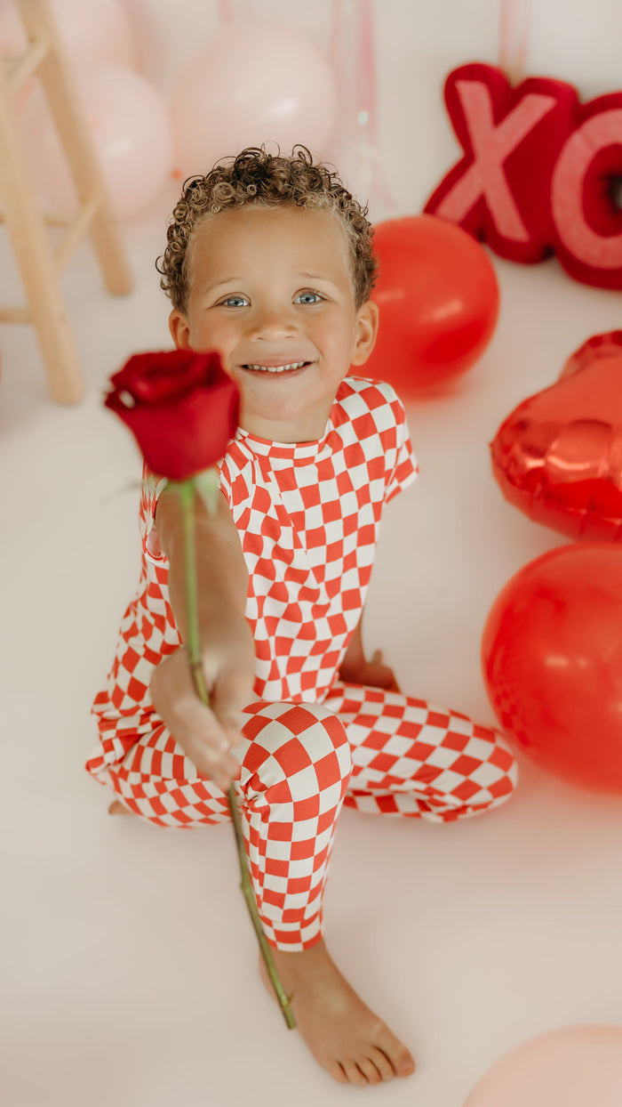 Youth Jogger Set In Red Checkered