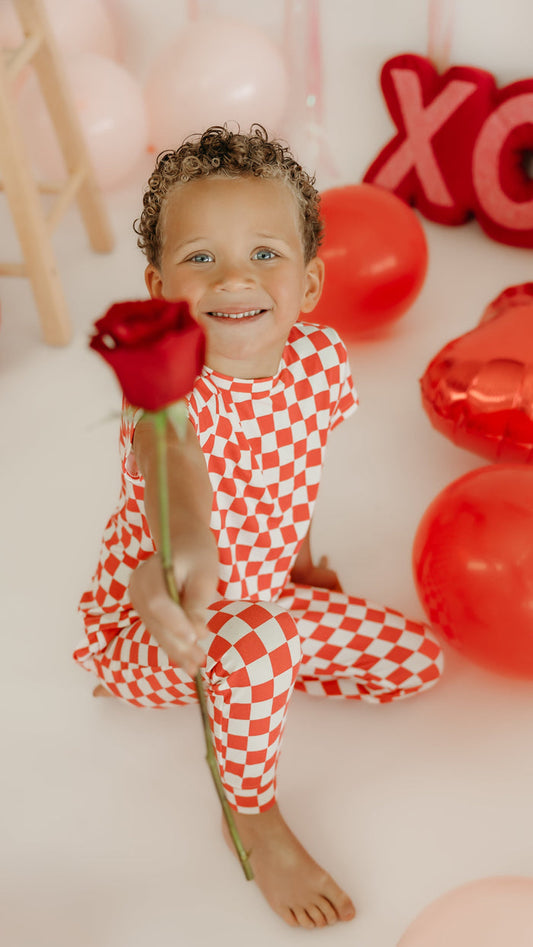 Youth Jogger Set In Red Checkered