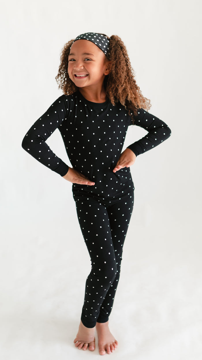 Youth Pajama Set in Black Polka Dot
