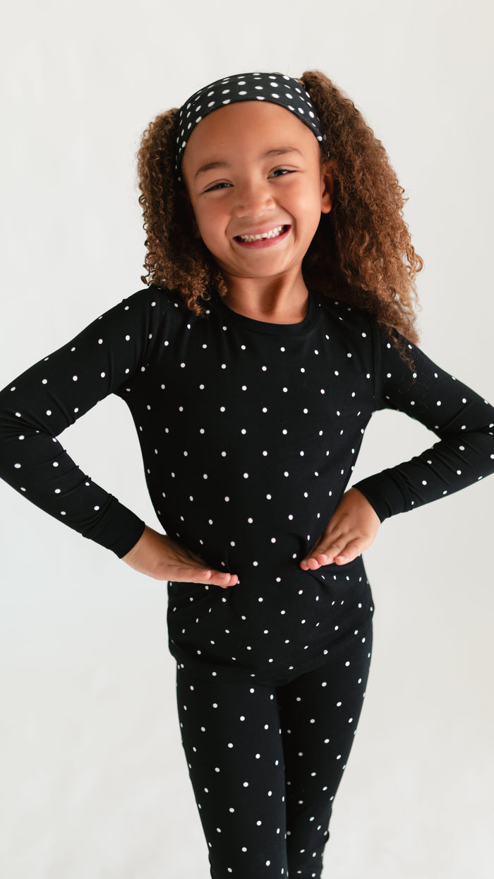 Youth Pajama Set in Black Polka Dot
