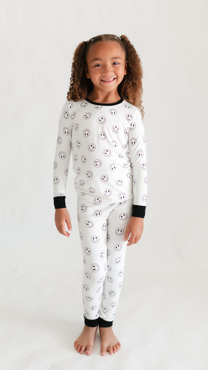 Youth Pajama Set in Black Smiley