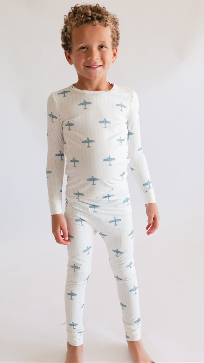 Youth Pajama Set in Blue Planes