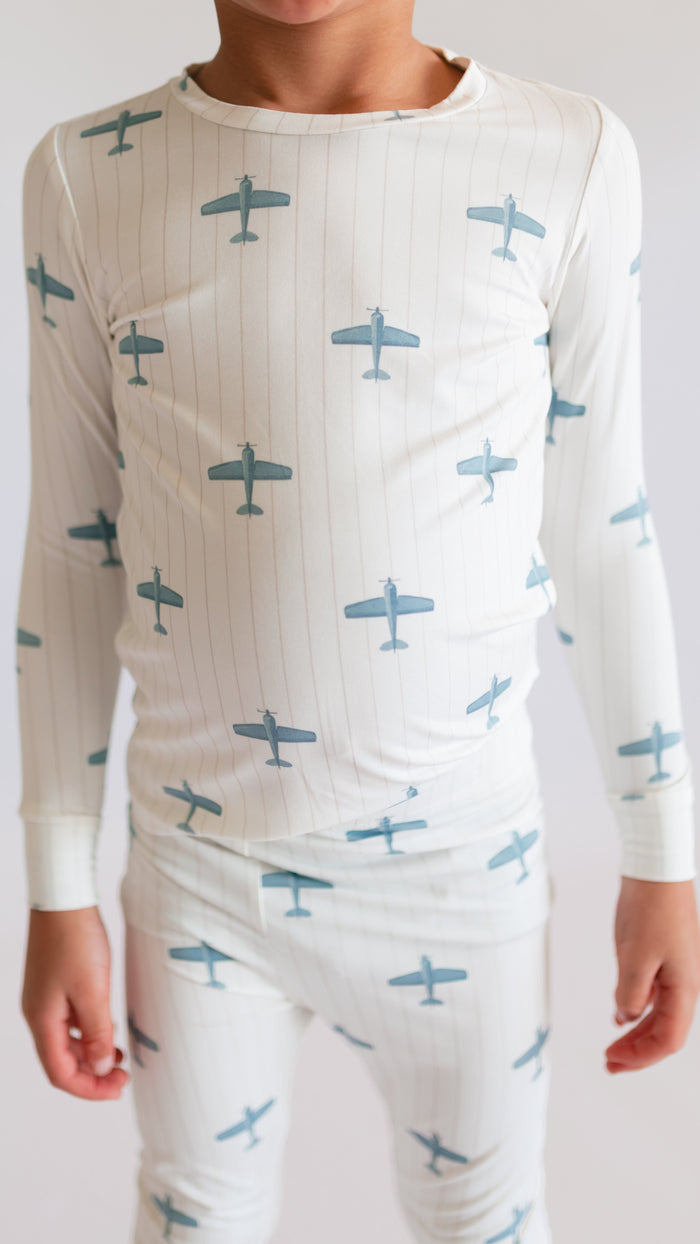 Youth Pajama Set in Blue Planes