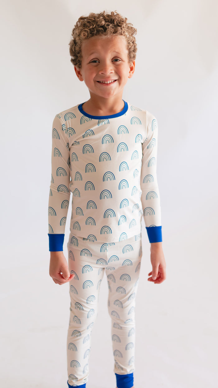 Youth Pajama Set in Blue Rainbow