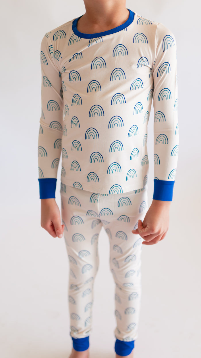 Youth Pajama Set in Blue Rainbow