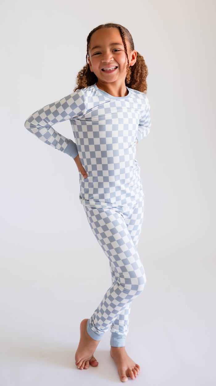 Youth Pajama Set in Cornflower Blue checkered