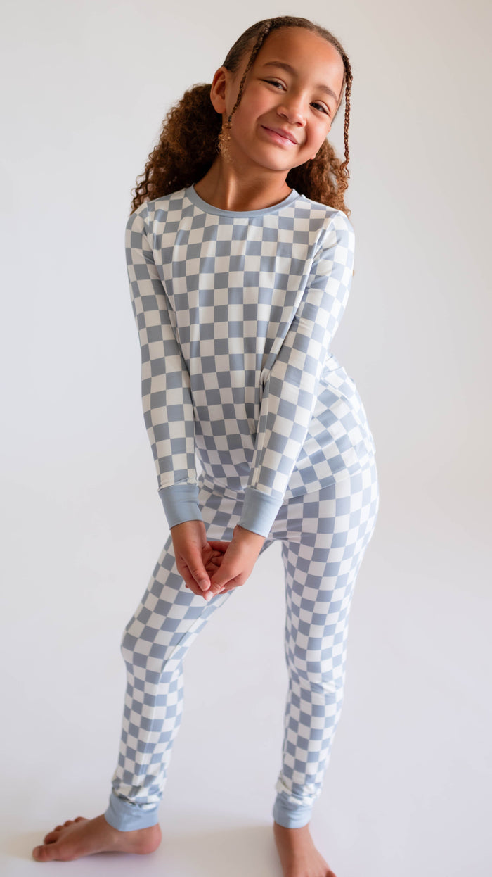 Youth Pajama Set in Cornflower Blue checkered