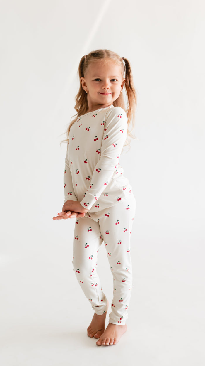 Youth Pajama Set in Cream Cherries