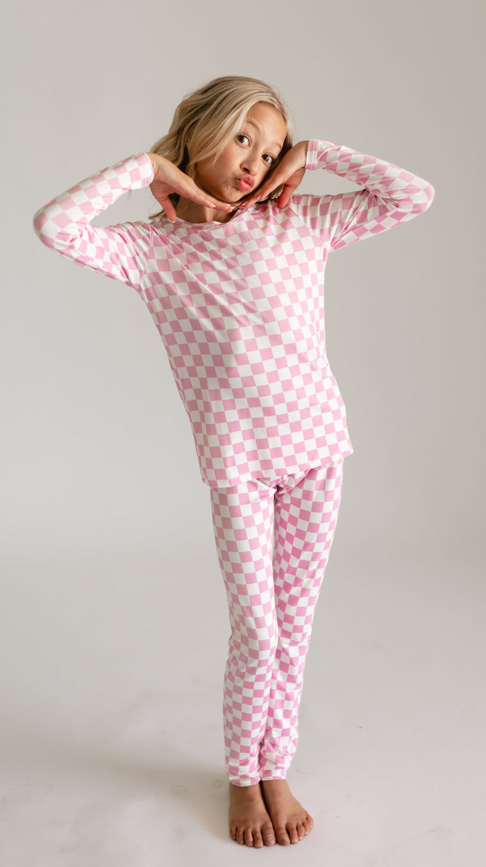 Youth Pajama Set in Pink Checkered