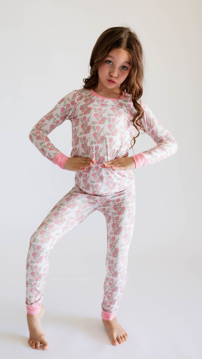 Youth Pajama Set in Pink Floral