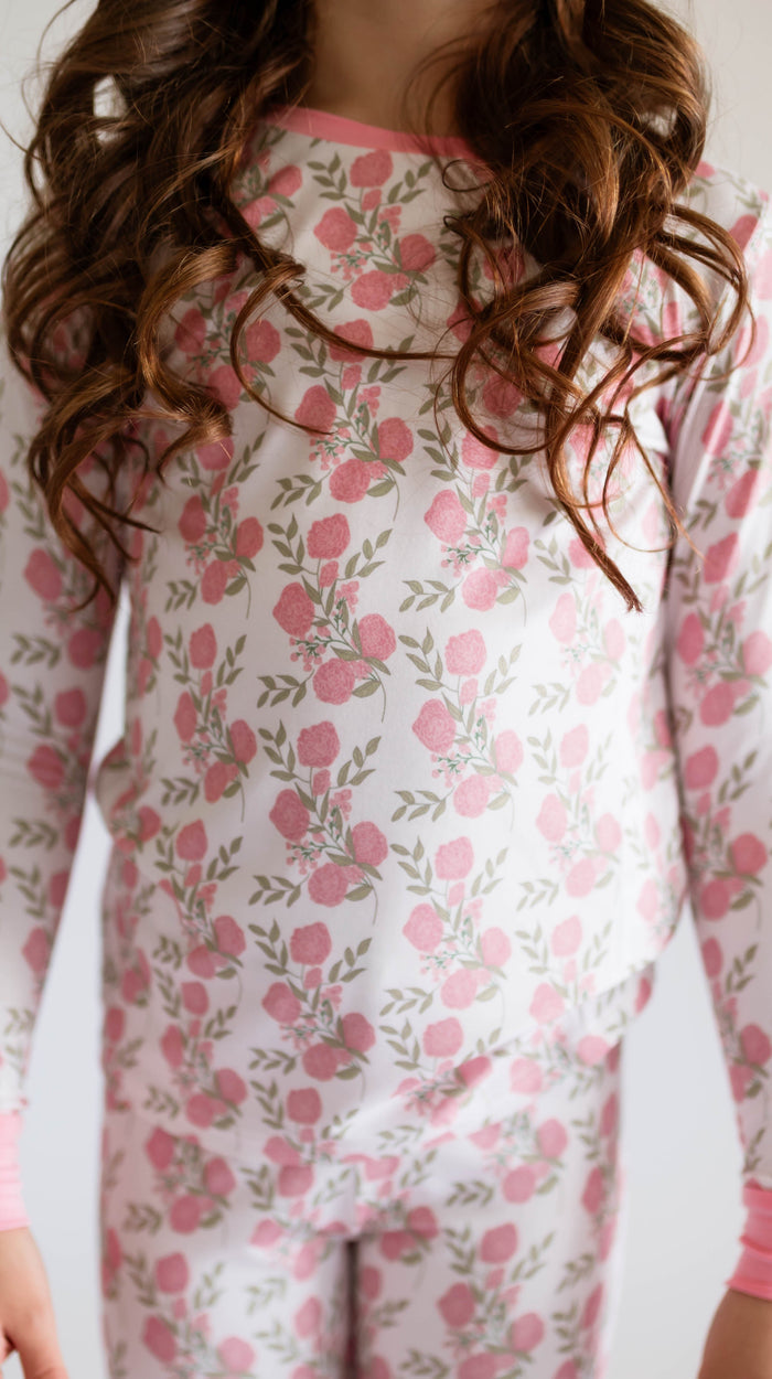 Youth Pajama Set in Pink Floral