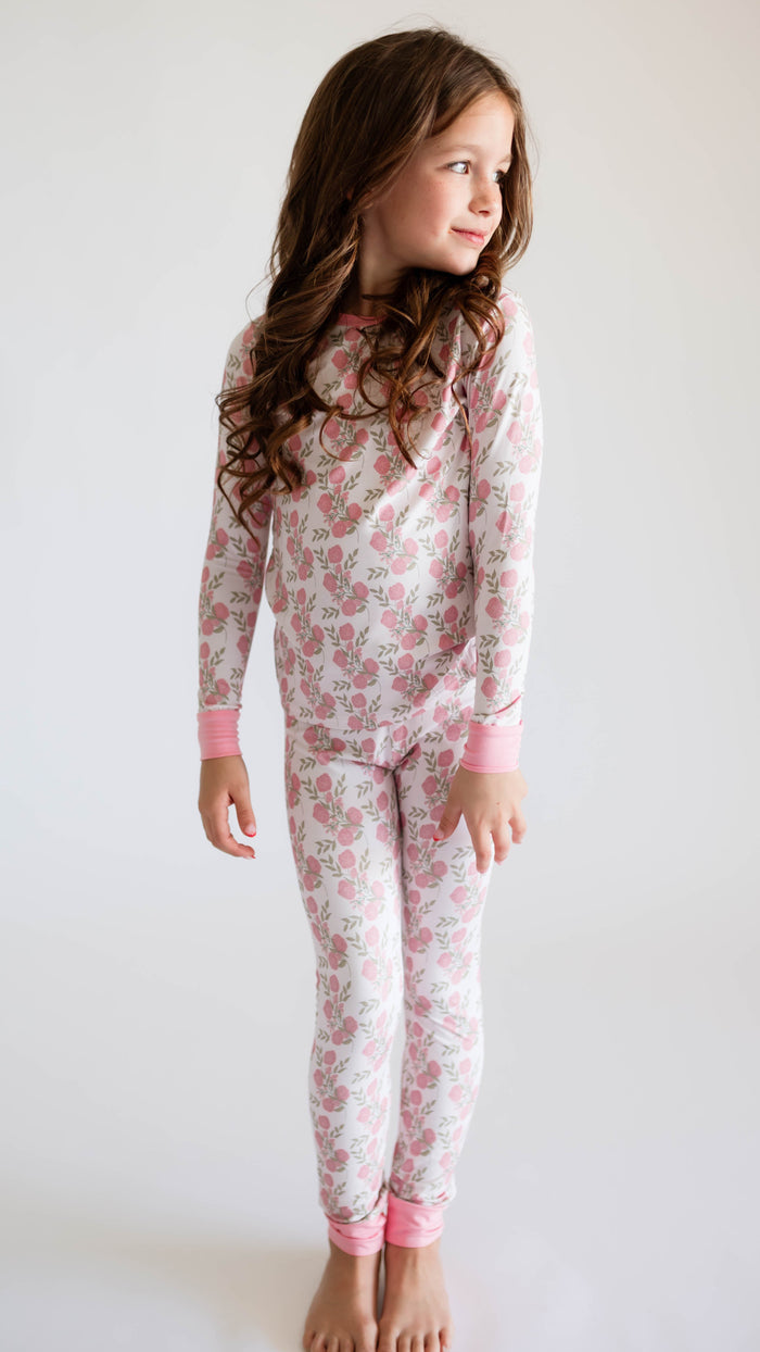Youth Pajama Set in Pink Floral