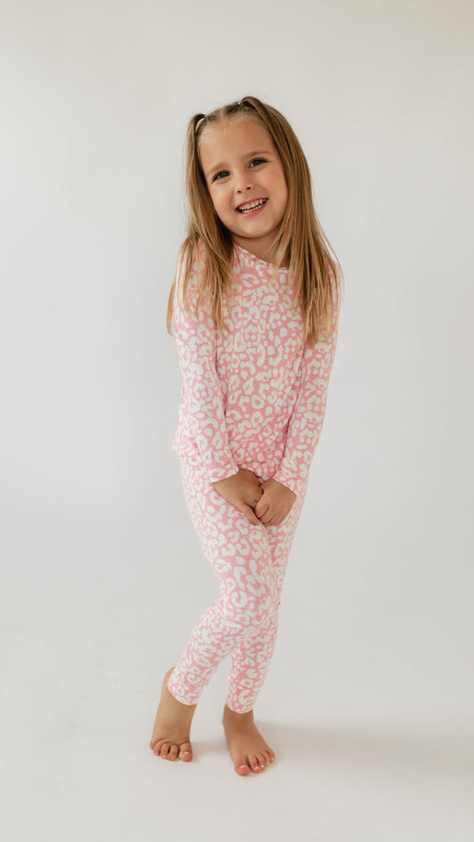 Youth Pajama Set in Pink Leopard