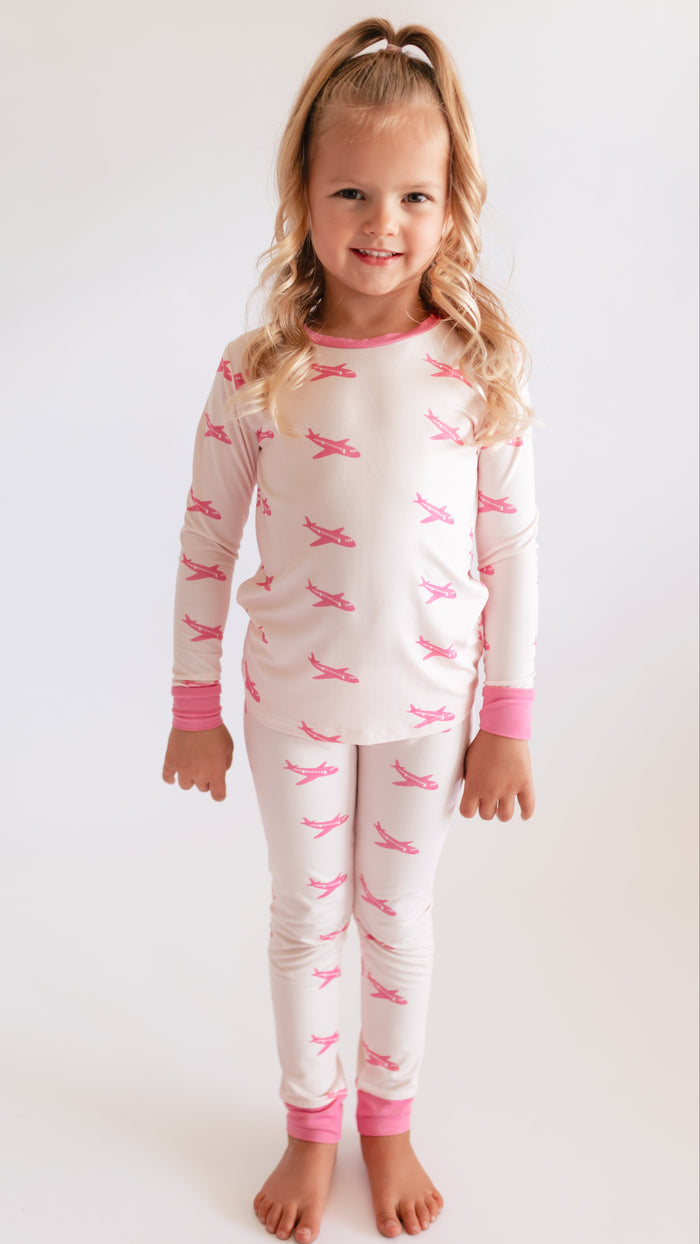 Youth Pajama Set in Pink Planes