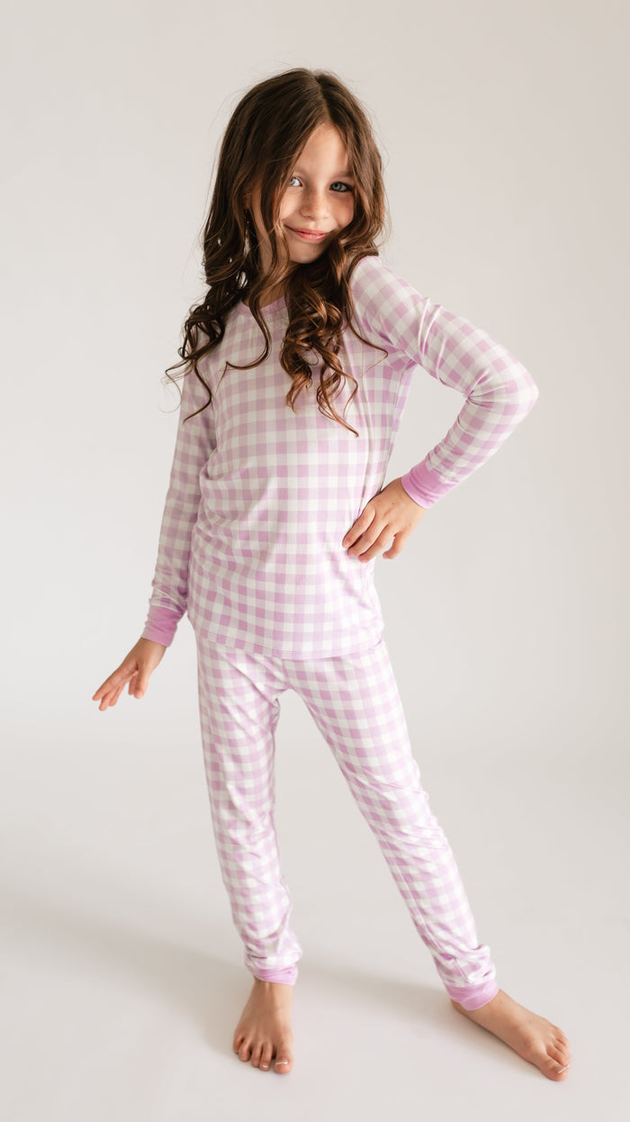 Youth Pajama Set in Purple Gingham