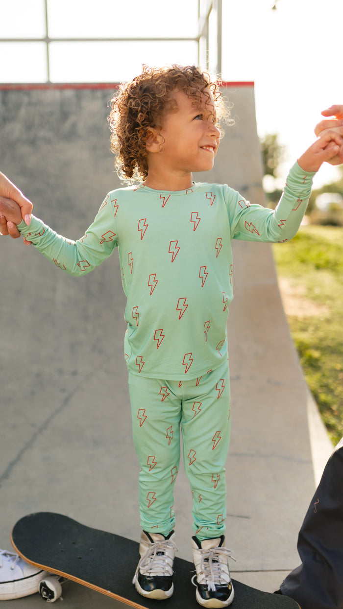 Youth Pajama Set in Teal Lightning