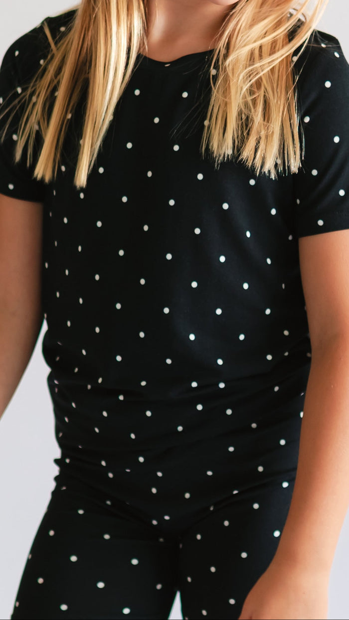 Youth Pajama short sleeve and shorts in Black and white polka dot