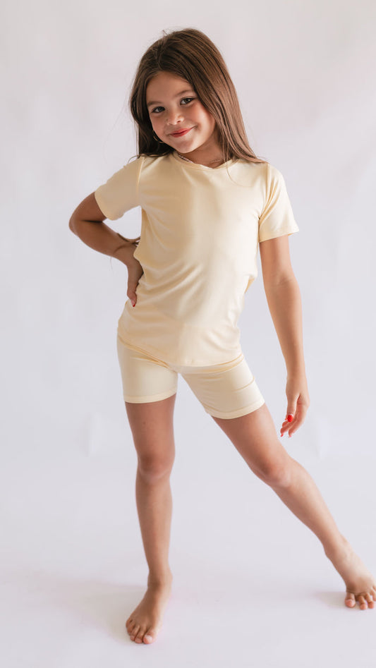 Youth Pajama short sleeve and shorts in Butter Yellow