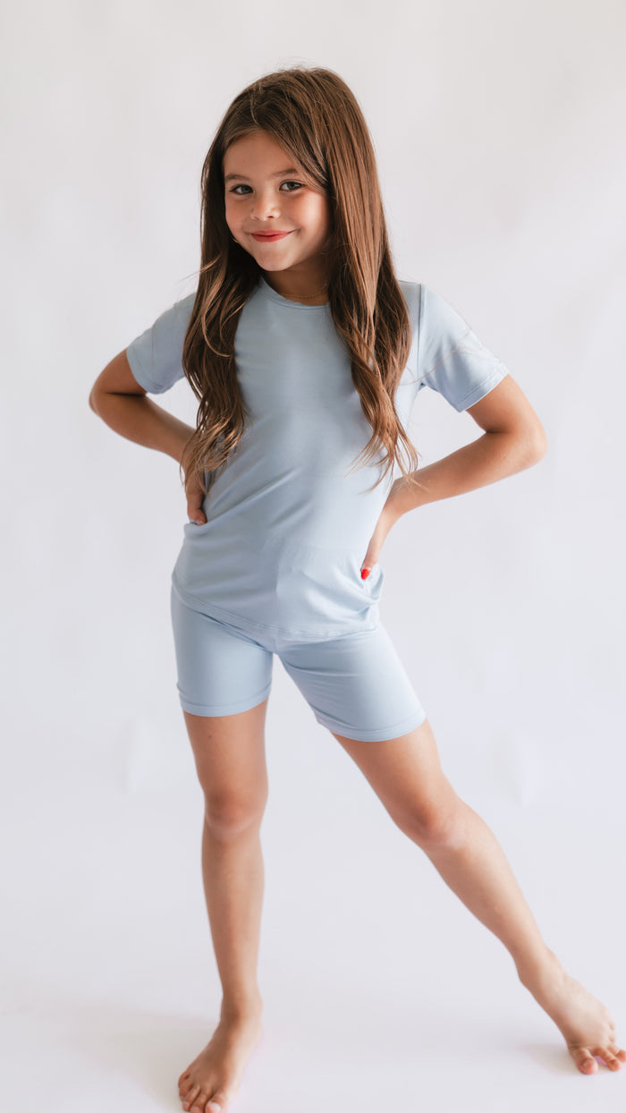 Youth Pajama short sleeve and shorts in Cornflower Blue