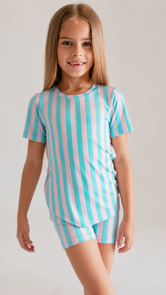 Youth Pajama short sleeve and shorts in Cotton Candy Stripes