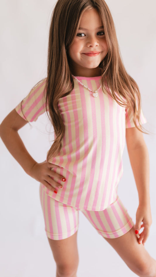 Youth Pajama short sleeve and shorts in Lemonade Stripes
