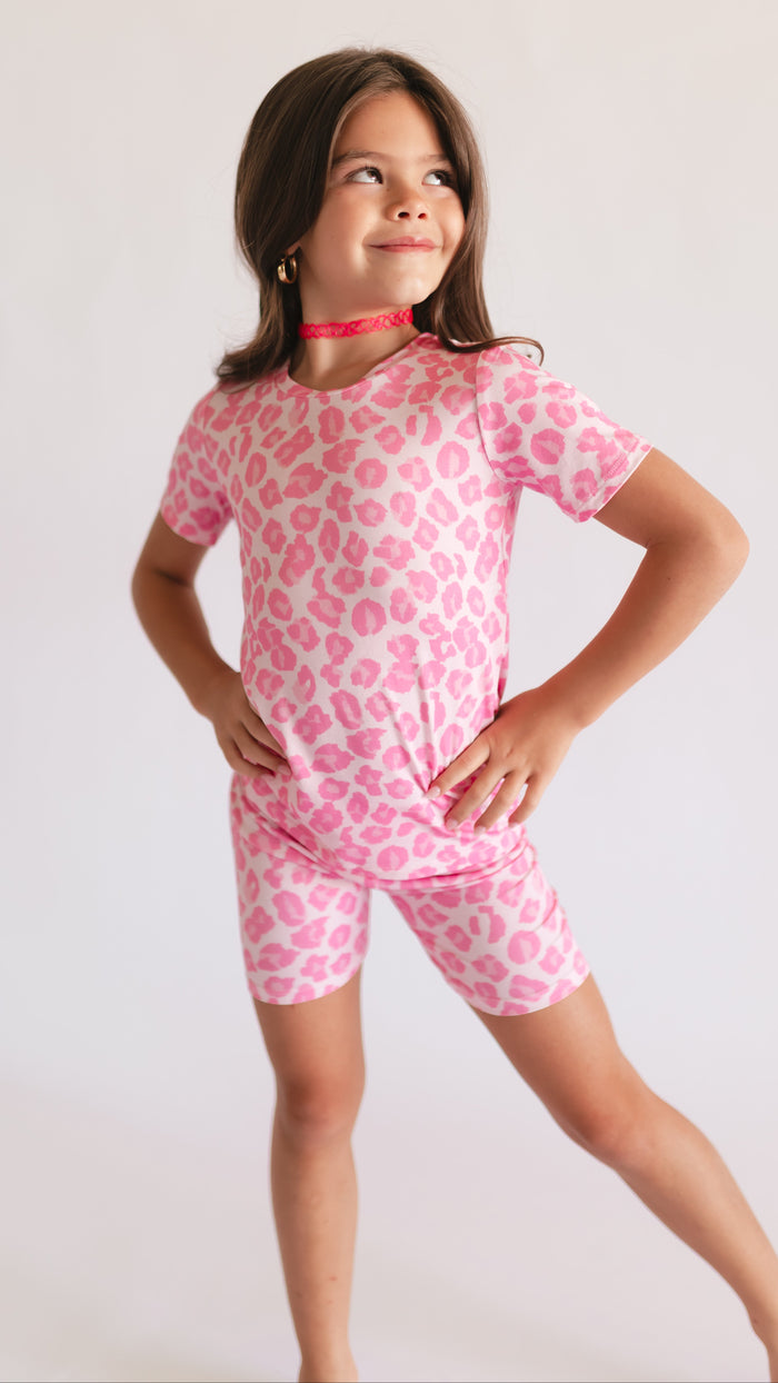 Youth Pajama short sleeve and shorts in Neon Cheetah
