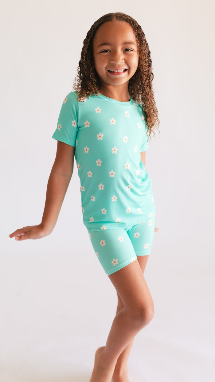 Youth Pajama short sleeve and shorts in Neon Flowers