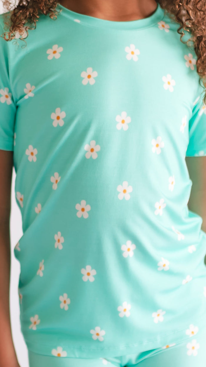 Youth Pajama short sleeve and shorts in Neon Flowers
