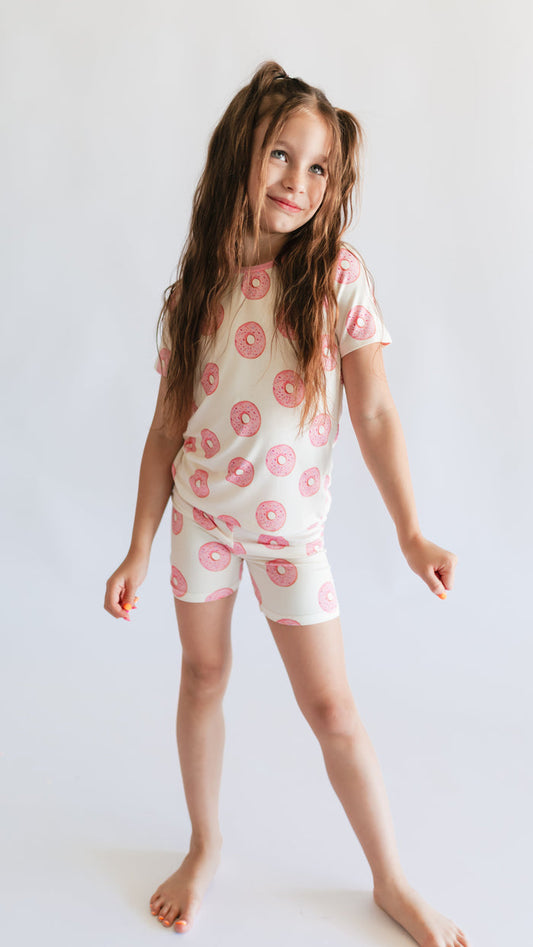 Youth Pajama short sleeve and shorts in Pink Donuts