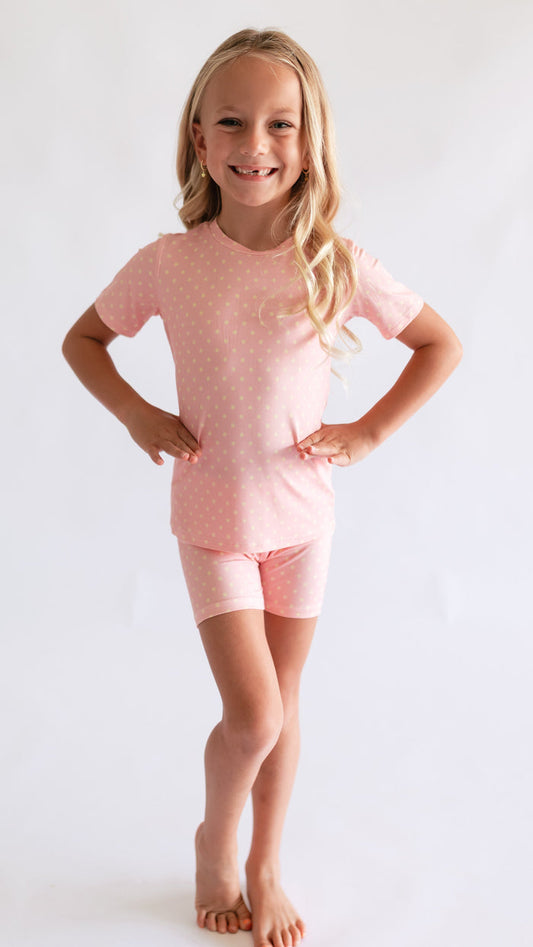 Youth Pajama short sleeve and shorts in Pink Polka  Dot