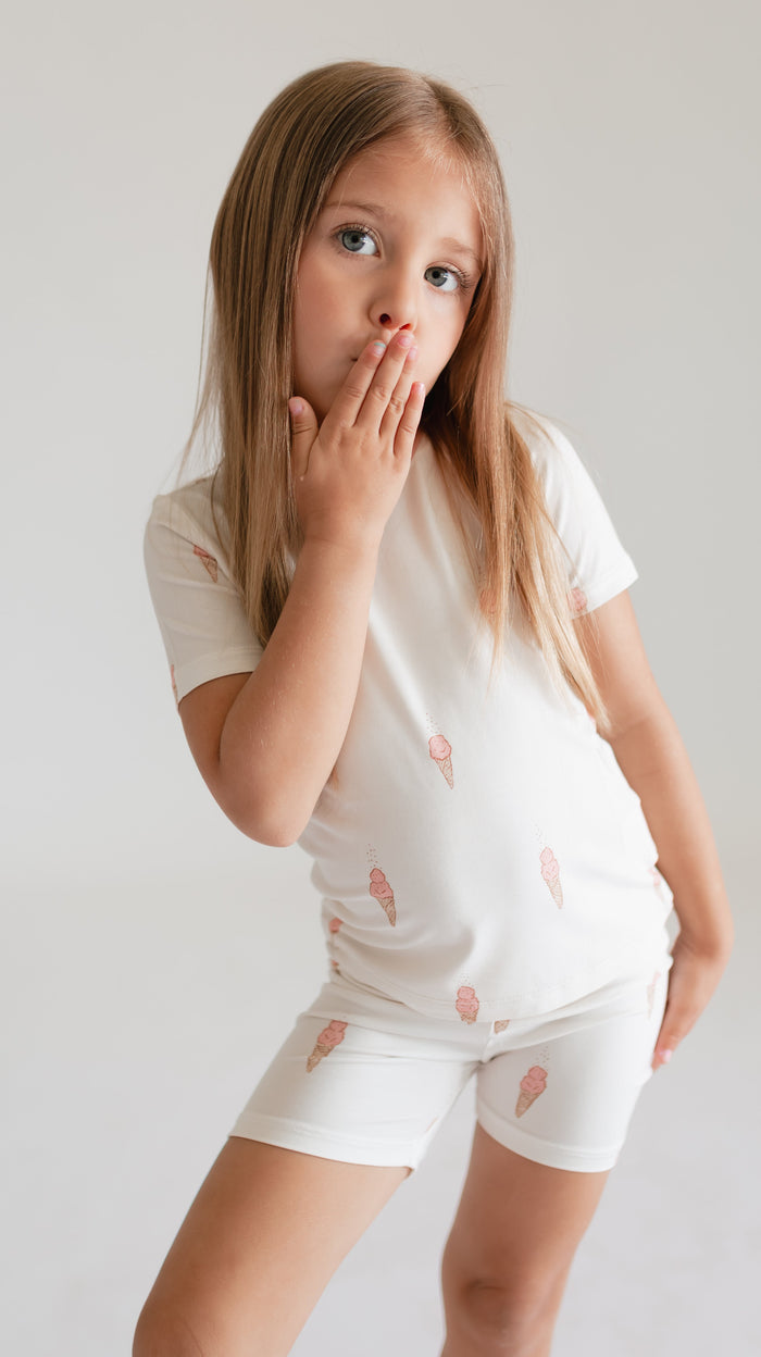 Youth Pajama Shorts Set in Pink Ice Cream