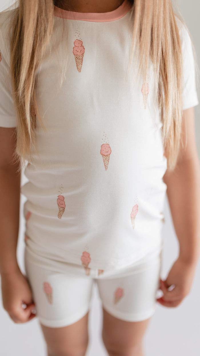 Youth Pajama Shorts Set in Pink Ice Cream