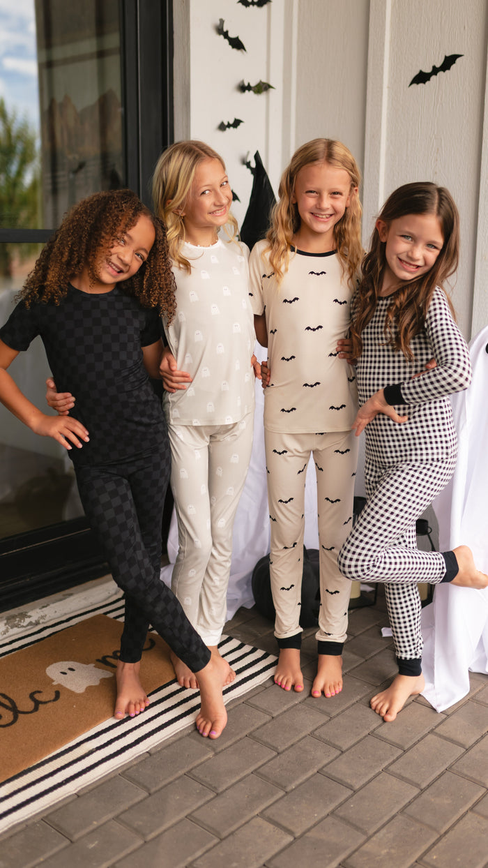 Youth Pajama Shorts sleeve and pants in Grey + Black Checkered